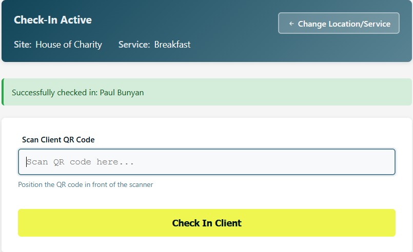 QR Scanner Interface showing QR code being scanned with success checkmark